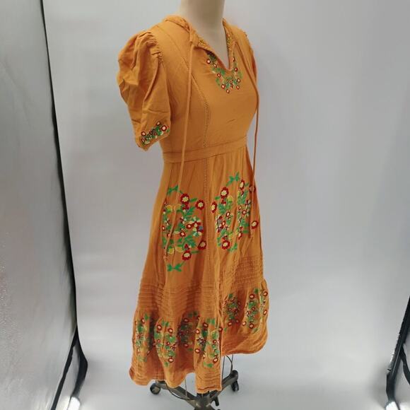 Ollari maxi Dress Yellow/Orange linen from Anthropologie Mexican pattern boho - Picture 13 of 15